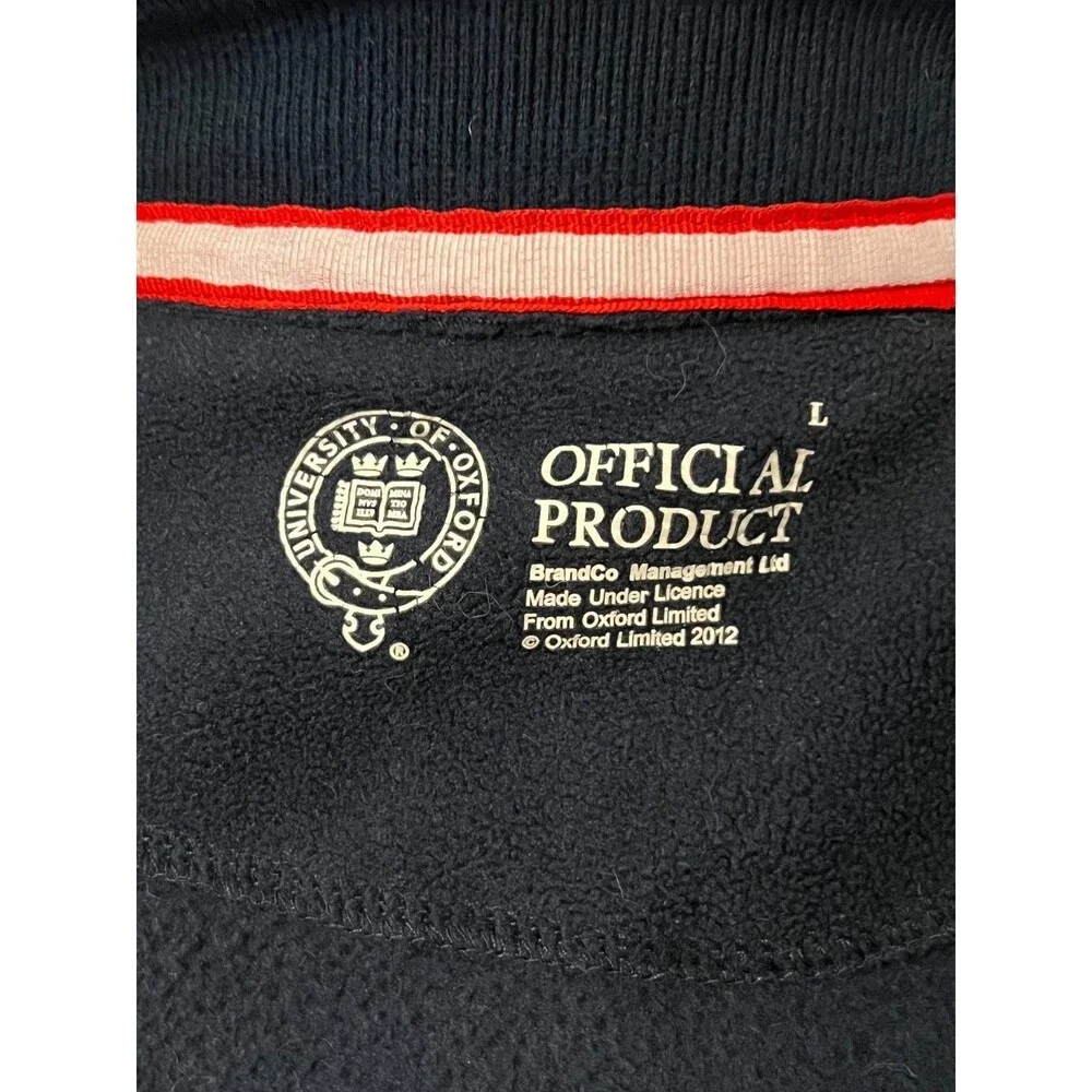 Oxford University Mens L Fleece Jacket Full Zip Sweatshirt Navy Blue Knit Collar